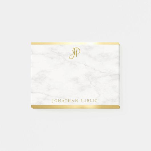 Post-it® Marbre blanc Gold Calligraphie Monogramme Modèle (Devant)