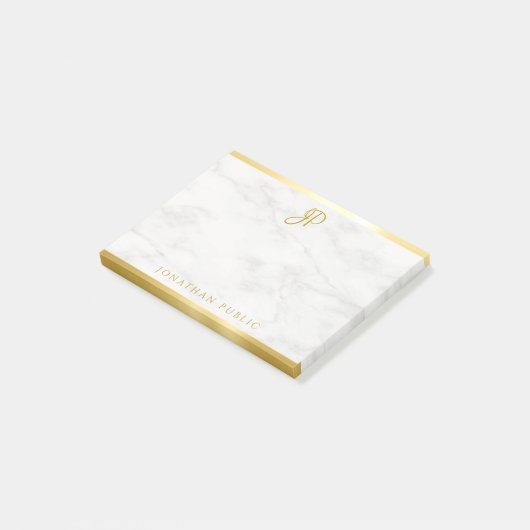 Post-it® Marbre blanc Gold Calligraphie Monogramme Modèle (Incliné)