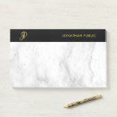 Post-it® Marbre blanc Modèle Monogramme Black Gold Elegant (Sur un bureau)