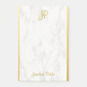 Post-it® Marbre blanc Modèle personnalisé Monogramme Or