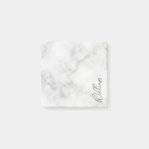 Post-it® Marbre blanc Modern Script Nom personnalisé