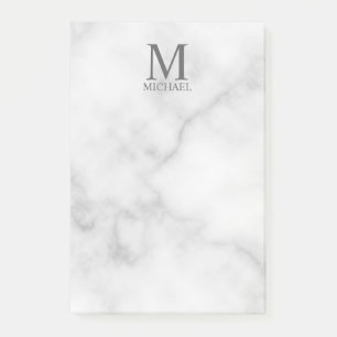Post-it® Marbre blanc Monogramme personnalisé et nom