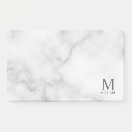 Post-it® Marbre blanc Monogramme personnalisé et nom (Devant)