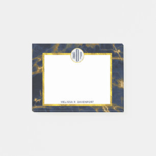 Post-it® Marbre bleu marine et or Marbre moderne Monogramme