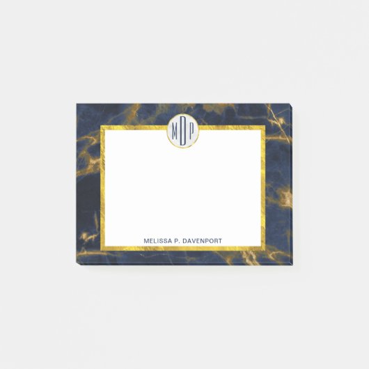 Post-it® Marbre bleu marine et or Marbre moderne Monogramme (Devant)