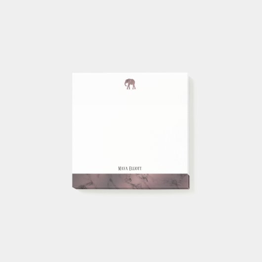 Post-it® Marbre d'or blanc et Rose Eléphant et bordure (Devant)