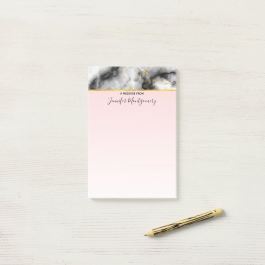 Post-it® Marbre gris lisse moderne avec ruban or (Sur un bureau)