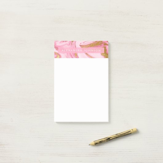 Post-it® Marbre moderne rose, blanc et or (Sur un bureau)