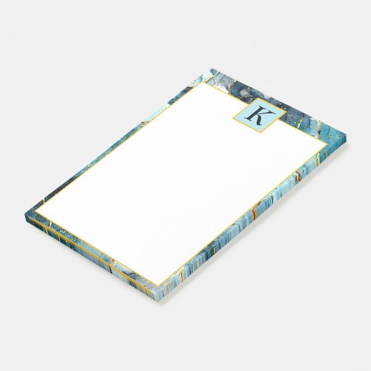 Post-it® Marbre pailleté bleu et or à monogramme (Incliné)