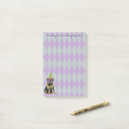 Post-it® Mardi Gras Rottweiler (Sur un bureau)
