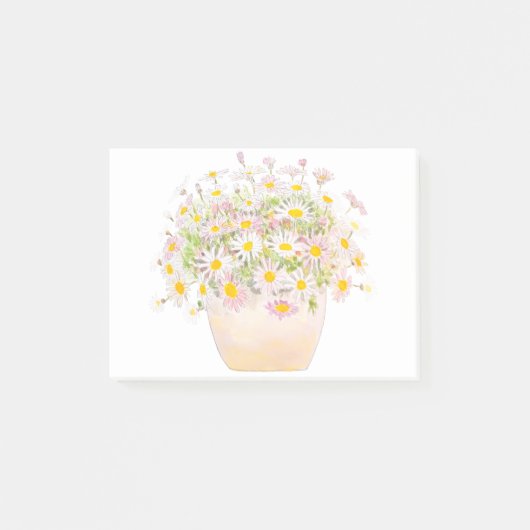 Post-it® marguerites blanches et roses en aquarelle de pot (Devant)