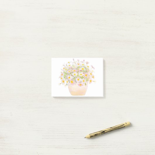 Post-it® marguerites blanches et roses en aquarelle de pot (Sur un bureau)