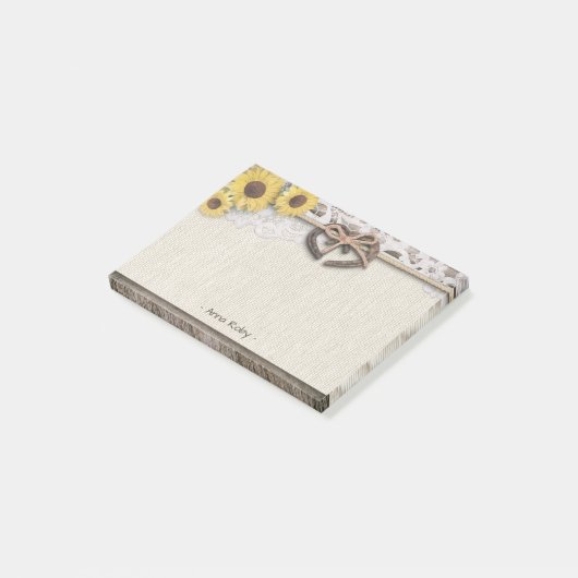 Post-it® Mariage de fleurs de soleil de dentelle Burlap (Incliné)