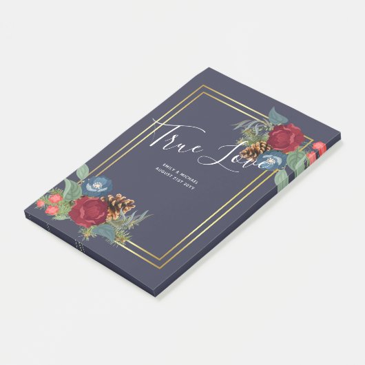 Post-it® Mariage d'hiver Bourgogne Turquoise Bleu moderne (Incliné)