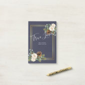 Post-it® Mariage d'hiver Roses blanches Or Dusty Bleu (Sur un bureau)