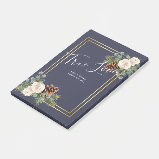 Post-it® Mariage d'hiver Roses blanches Or Dusty Bleu (Incliné)