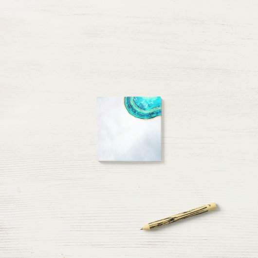 Post-it® Mariage Elegant Aquarelle Turquoise & Gold Geode S (Sur un bureau)
