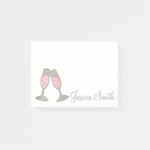 Post-it® Mariage en verre de champagne rose personnalisé Po