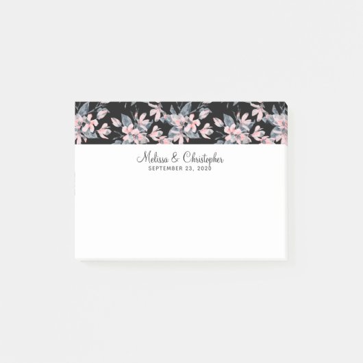 Post-it® Mariage Motif rose et gris Floral (Devant)