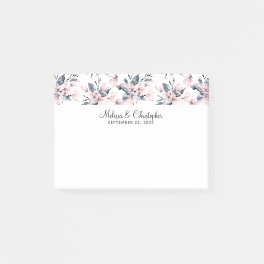 Post-it® Mariage Motif rose et gris Floral (Devant)