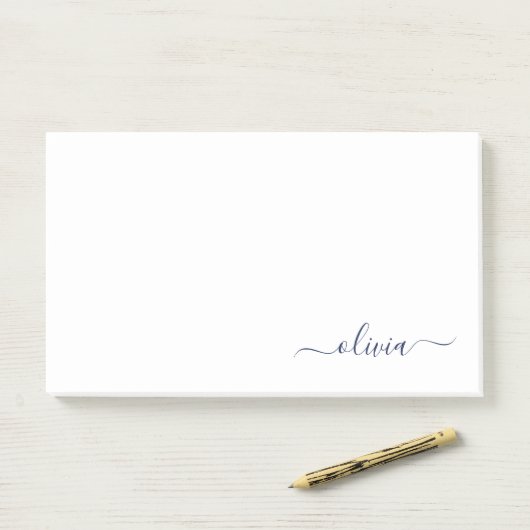 Post-it® Marine Bleu Blanc moderne Script Girl Monogramme N (Sur un bureau)
