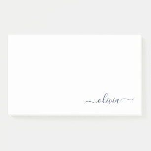 Post-it® Marine Bleu Blanc moderne Script Girl Monogramme N