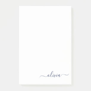 Post-it® Marine Bleu Blanc moderne Script Girl Monogramme N