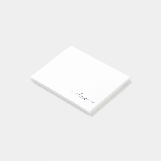 Post-it® Marine Bleu Blanc moderne Script Girl Monogramme N (Incliné)