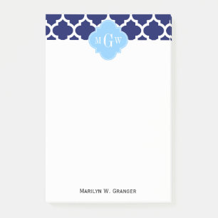 Post-it® Marine Bleu Marocain #5 Ciel Bleu Nom Monogramme