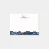 Post-it® Marine Blue Gold Agate Feminine Chic Script Monogr (Devant)