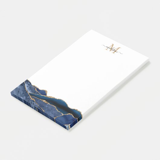 Post-it® Marine Blue Gold Agate Geode Girl Script Monogramm (Incliné)