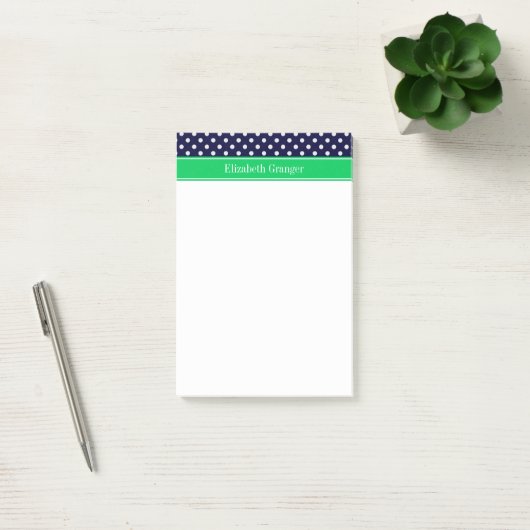 Post-it® Marine Blue Wt Polka Dot Emerald Nom vert Monogram (Bureau)