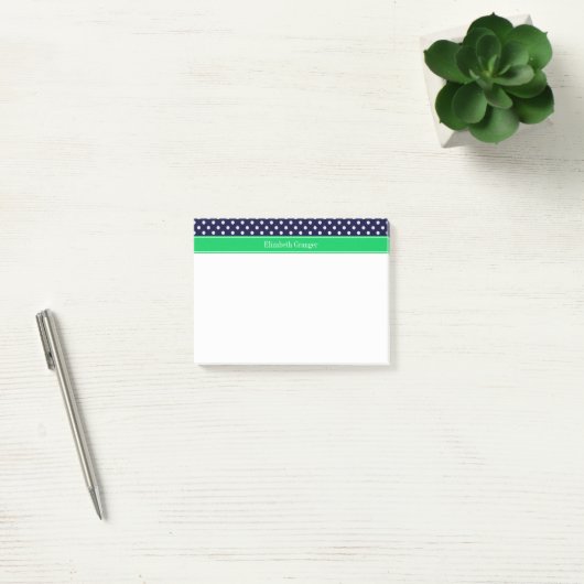 Post-it® Marine Blue Wt Polka Dot Emerald Nom vert Monogram (Bureau)