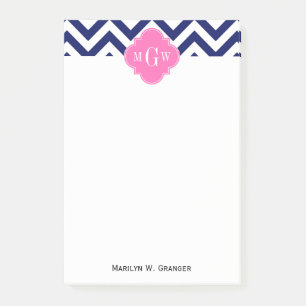 Post-it® Marine Lg Chevron Hot Pink #2 Quatrefoil 3 Monogra