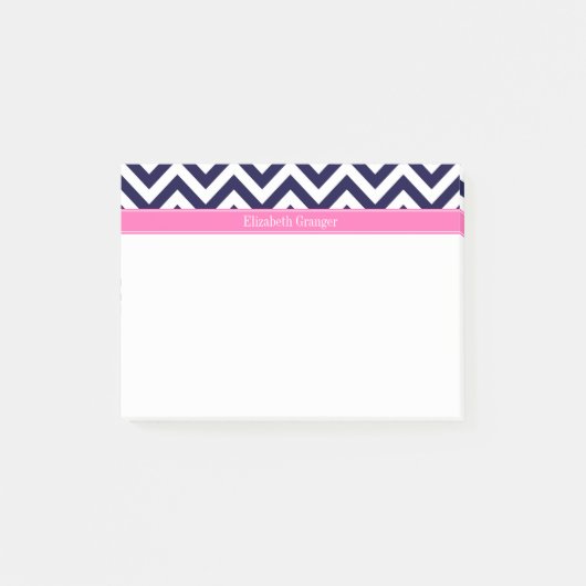 Post-it® Marine Lg Chevron HotPink2 Quatrefoil Nom Monogram (Devant)