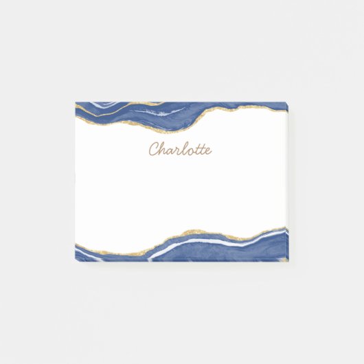 Post-it® Marine Marbre Bleu Agate Parties scintillant Or Pe (Devant)