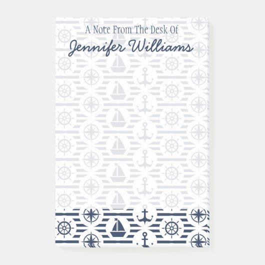 Post-it® Maritime dans le motif bleu | ajoutez votre nom (Devant)