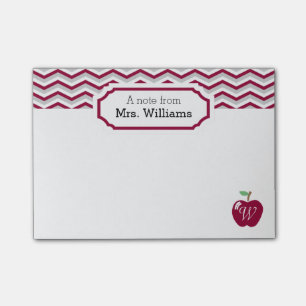 Post-it® Maroon Chevron Apple Monogramme Note de l'enseigna