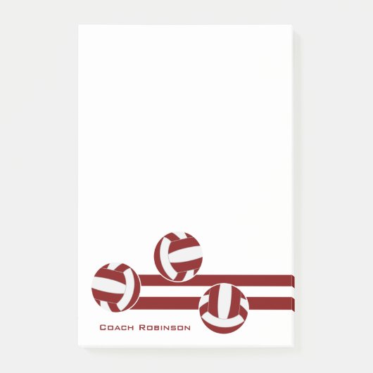 Post-it® maroon white strips volleyball nom de l'entraîneur (Devant)