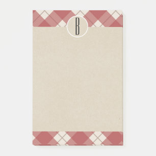 Post-it® Marron Crème Carreaux Kraft Rustique Monogramme In