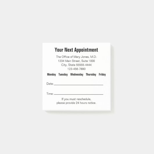 Post-it® Médecin Bureau Votre prochain rappel de rendez-vou (Devant)