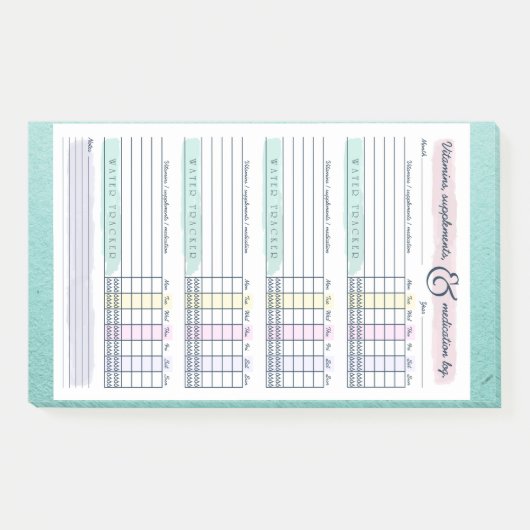 Post-it® Médecine hebdomadaire Vitamine et suivi de l'eau (Devant)