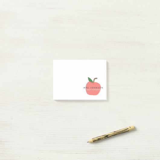 Post-it® Meilleur enseignant | Apple Cute Fun Nom Moderne S (Sur un bureau)