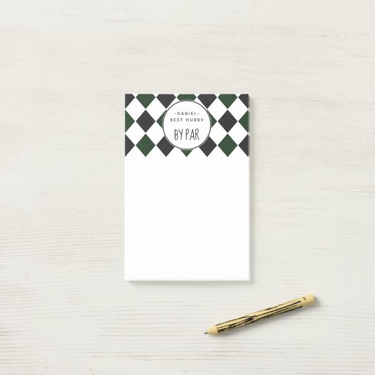 Post-it® Meilleur Hubby de Par Green Plaid avec nom (Sur un bureau)