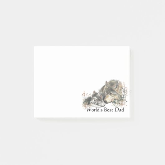 Post-it® Meilleur Papa du monde aquarelle Wolf & Cub Nature (Devant)
