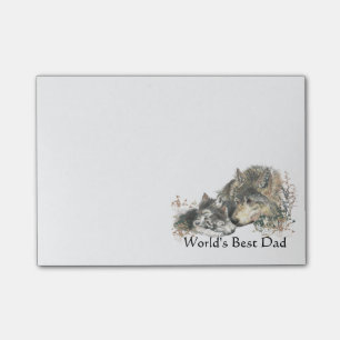 Post-it® Meilleur Papa du monde aquarelle Wolf & Cub Nature