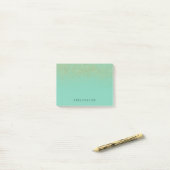 Post-it® Menthe de solide de parties scintillantes d'or (Sur un bureau)