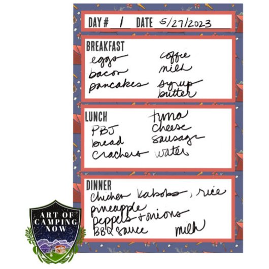 Post-it® Menu Camping Outil de planification des repas