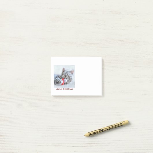 Post-it® Meowy Christmas Grey Tabby Chat (Sur un bureau)