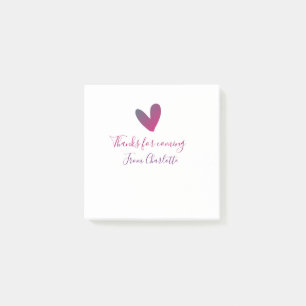 Post-it® merci d'être venu nom du texte message cœur rose